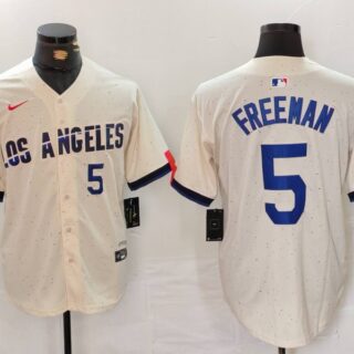 Men's Los Angeles Dodgers #5 Freddie Freeman Cream Stitched Baseball Jerseys