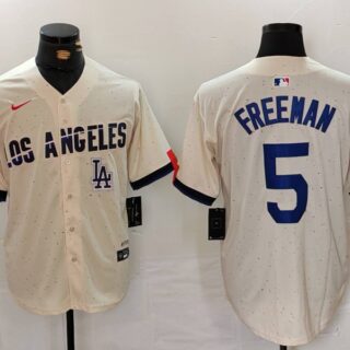 Men's Los Angeles Dodgers #5 Freddie Freeman Cream Stitched Baseball Jerseys