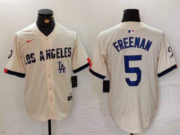 Men's Los Angeles Dodgers #5 Freddie Freeman Cream Stitched Baseball Jerseys