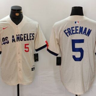 Men's Los Angeles Dodgers #5 Freddie Freeman Cream Stitched Baseball Jerseys