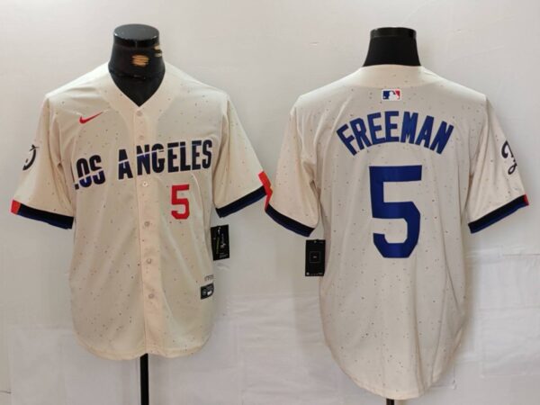 Men's Los Angeles Dodgers #5 Freddie Freeman Cream Stitched Baseball Jerseys