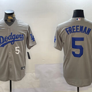 Men's Los Angeles Dodgers #5 Freddie Freeman Grey 2024 World Series Cool Base Stitched Baseball Jerseys