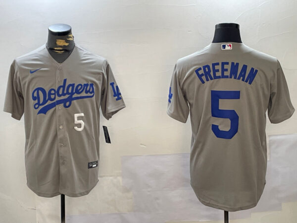 Men's Los Angeles Dodgers #5 Freddie Freeman Grey 2024 World Series Cool Base Stitched Baseball Jerseys