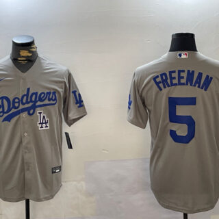 Men's Los Angeles Dodgers #5 Freddie Freeman Grey 2024 World Series Cool Base Stitched Baseball Jerseys