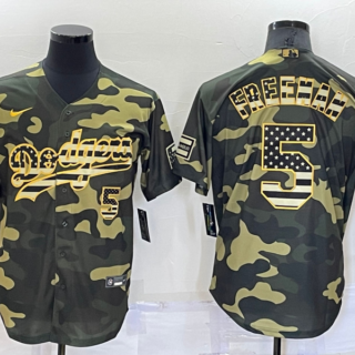 Men's Los Angeles Dodgers #5 Freddie Freeman Olive Cool Base Stitched Baseball Jersey