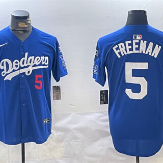Men's Los Angeles Dodgers #5 Freddie Freeman Royal 2024 World Series Champions With Fernando Memorial Patch Alternate Limited Stitched Baseball Jersey