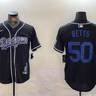 Men's Los Angeles Dodgers #50 Mookie Betts Black 2024 World Series Champions Limited Stitched Baseball Jersey