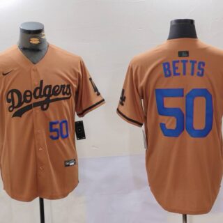 Men's Los Angeles Dodgers #50 Mookie Betts Brown Cool Base Stitched Baseball Jerseys