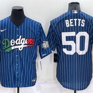 Men's Los Angeles Dodgers #50 Mookie Betts Navy Mexico World Series Cool Base Stitched Baseball Jersey