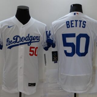 Men's Los Angeles Dodgers #50 Mookie Betts White 2021 City Connect Flex Base Stitched Jersey