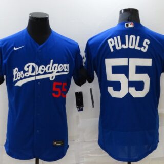 Men's Los Angeles Dodgers #55 Albert Pujols Blue 2021 City Connect Flex Base Stitched Jersey