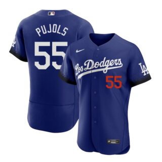 Men's Los Angeles Dodgers #55 Albert Pujols Blue 2021 City Connect Flex Base Stitched Jersey