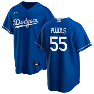 Men's Los Angeles Dodgers #55 Albert Pujols Blue Stitched Cool base Nike Jersey