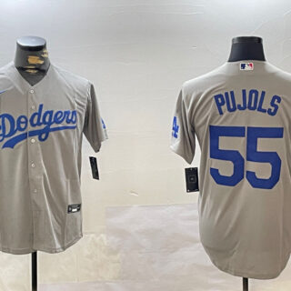 Men's Los Angeles Dodgers #55 Albert Pujols Grey Cool Base Stitched Baseball Jersey