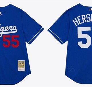Men's Los Angeles Dodgers #55 Orel Hershiser Royal Cool Base Stitched Baseball Jersey