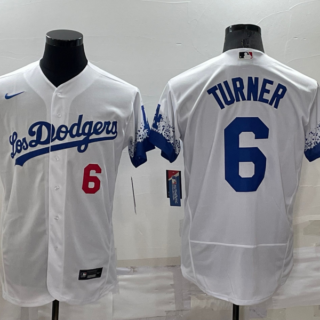 Men's Los Angeles Dodgers #6 Trea Turner 2021 White City Connect Flex Base Stitched Baseball Jersey
