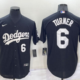 Men's Los Angeles Dodgers #6 Trea Turner Black Cool Base Stitched Baseball Jersey
