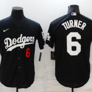Men's Los Angeles Dodgers #6 Trea Turner Black Cool Base Stitched Baseball Jersey