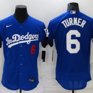 Men's Los Angeles Dodgers #6 Trea Turner Blue 2021 City Connect Flex Base Stitched Jersey