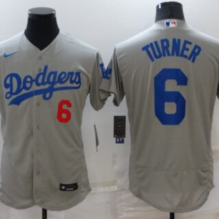 Men's Los Angeles Dodgers #6 Trea Turner Grey Flex Base Stitched Jersey