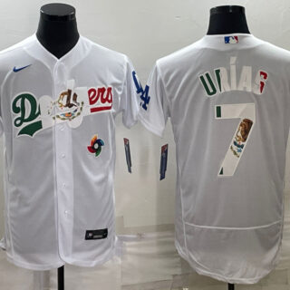 Men's Los Angeles Dodgers #7 Julio Urías White With Vin Scully Patch Flex Base Stitched Baseball JerseyS
