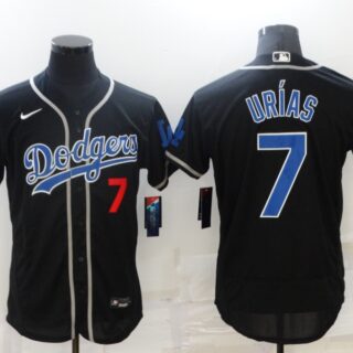 Men's Los Angeles Dodgers #7 Julio Urias Black Blue Name Stitched MLB Flex Base Nike Jersey