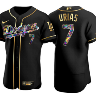 Men's Los Angeles Dodgers #7 Julio Urias Black Golden Flex Base Stitched Jersey