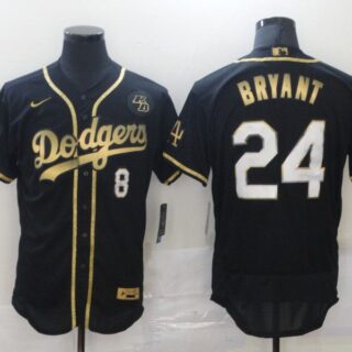 Men's Los Angeles Dodgers #8 #24 Kobe Bryant Black Gold Stitched MLB Flex Base Nike Jersey