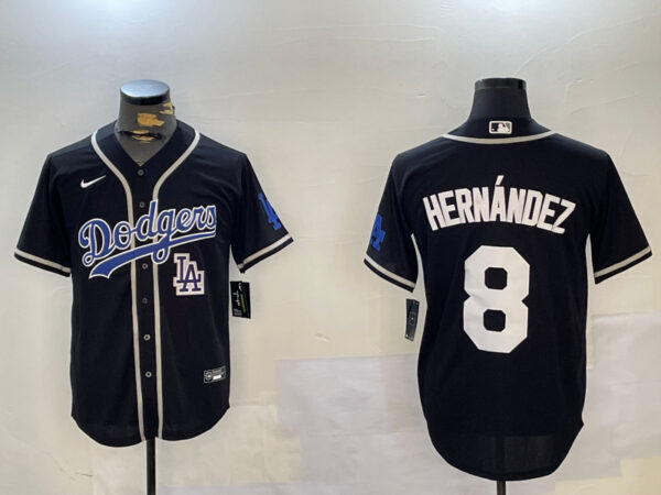 Men's Los Angeles Dodgers #8 Enrique Hernandez Black 2024 World Series Cool Base Stitched Baseball Jerseys