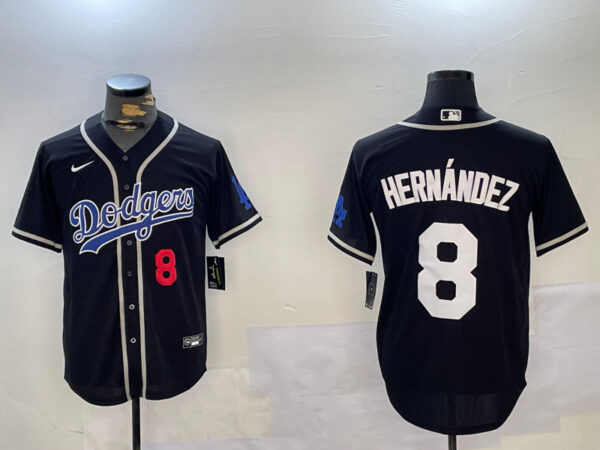 Men's Los Angeles Dodgers #8 Enrique Hernandez Black 2024 World Series Cool Base Stitched Baseball Jerseys