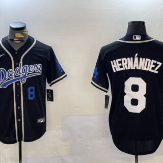Men's Los Angeles Dodgers #8 Enrique Hernandez Black 2024 World Series Cool Base Stitched Baseball Jerseys