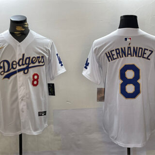 Men's Los Angeles Dodgers #8 Enrique Hernandez White Gold 2024 World Series Home Limited Stitched Baseball Jersey