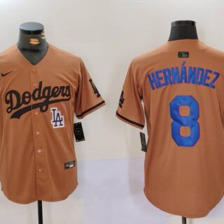 Men's Los Angeles Dodgers #8 Kike Hernandez Brown Cool Base Stitched Baseball Jerseys