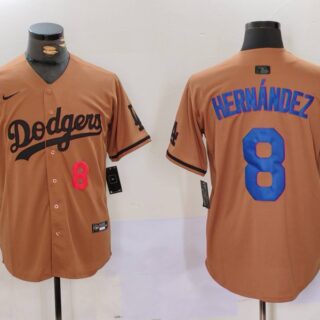 Men's Los Angeles Dodgers #8 Kike Hernandez Brown Cool Base Stitched Baseball Jerseys