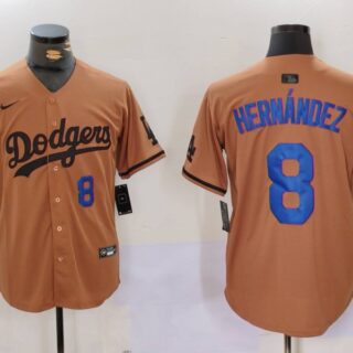 Men's Los Angeles Dodgers #8 Kike Hernandez Brown Cool Base Stitched Baseball Jerseys