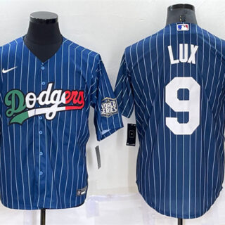 Men's Los Angeles Dodgers #9 Gavin Lux Navy Mexico World Series Cool Base Stitched Baseball Jersey