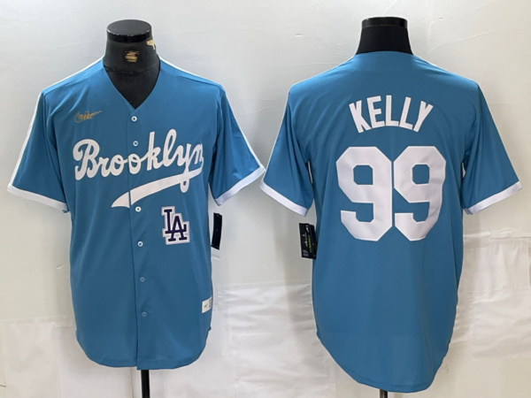 Men's Los Angeles Dodgers #99 Joe Kelly Light Blue Throwback Cool Base Stitched Baseball Jerseys