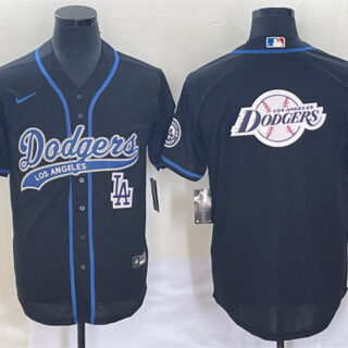 Men's Los Angeles Dodgers Black Team Big Logo With Patch Cool Base Stitched Baseball Jersey