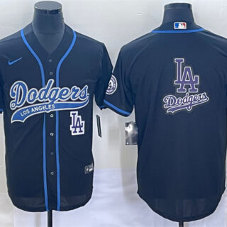 Men's Los Angeles Dodgers Black Team Big Logo With Patch Cool Base Stitched Baseball Jerseys