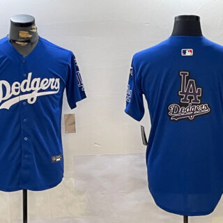 Men's Los Angeles Dodgers Blank Blue 2024 World Series With No. 34 Patch Home Limited Stitched Baseball Jersey(Run Small)