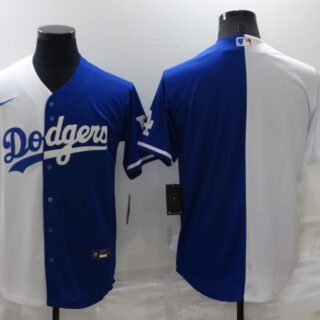 Men's Los Angeles Dodgers Blank White Blue Split Cool Base Stitched Baseball JerseyS