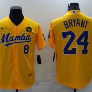 Men's Los Angeles Dodgers Front #8 Back #24 Kobe Bryant 'Mamba' Yellow Cool Base Stitched Jersey