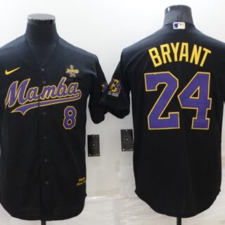Men's Los Angeles Dodgers Front #8 Back #24 Kobe Bryant Black 'Mamba' Throwback With KB Patch Cool Base Stitched Jersey