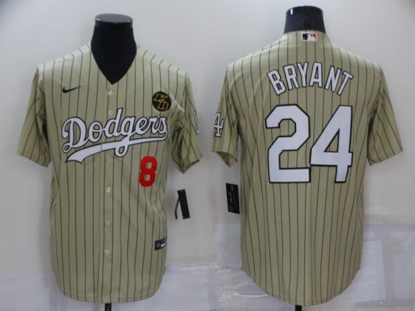 Men's Los Angeles Dodgers Front #8 Back #24 Kobe Bryant Cream With KB Patch Cool Base Stitched Jersey
