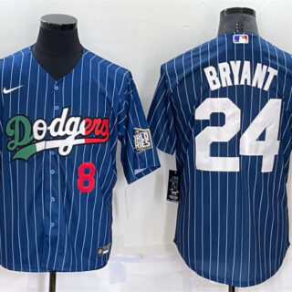 Men's Los Angeles Dodgers Front #8 Back #24 Kobe Bryant Navy Mexico World Series Cool Base Stitched Baseball Jersey