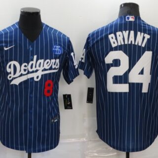 Men's Los Angeles Dodgers Front #8 Back #24 Kobe Bryant Navy With KB Patch Cool Base Stitched Jersey