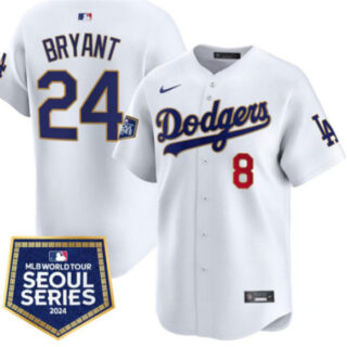 Men's Los Angeles Dodgers Front #8 Back #24 Kobe Bryant White 2024 World Tour Seoul Series Home Limited Stitched Baseball Jersey
