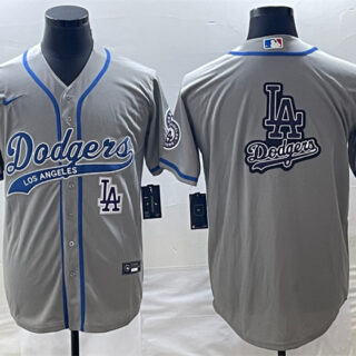Men's Los Angeles Dodgers Gray Team Big Logo With Patch Cool Base Stitched Baseball Jersey