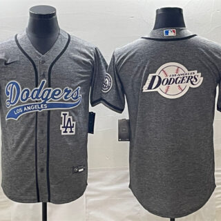 Men's Los Angeles Dodgers Gray Team Big Logo With Patch Cool Base Stitched Baseball Jerseys