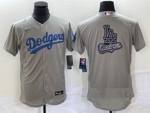 Men's Los Angeles Dodgers Grey Team Big Logo Flex Base Stitched Baseball JerseyS